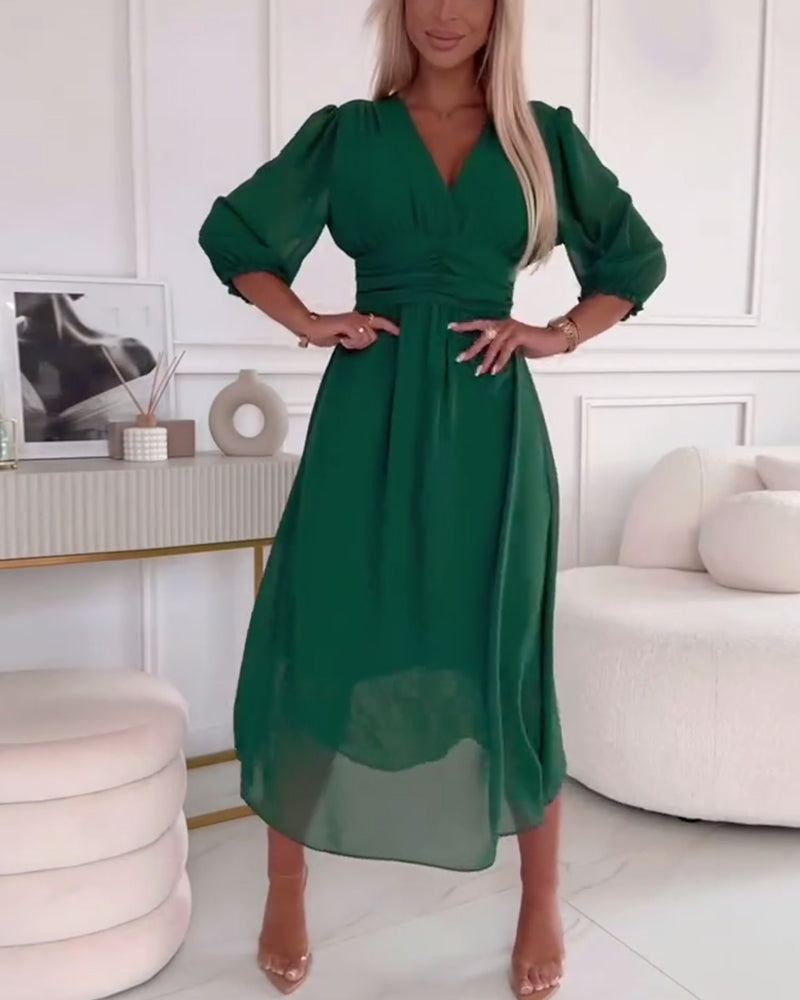 Sheena | V-Neck Solid Color Waist Dress