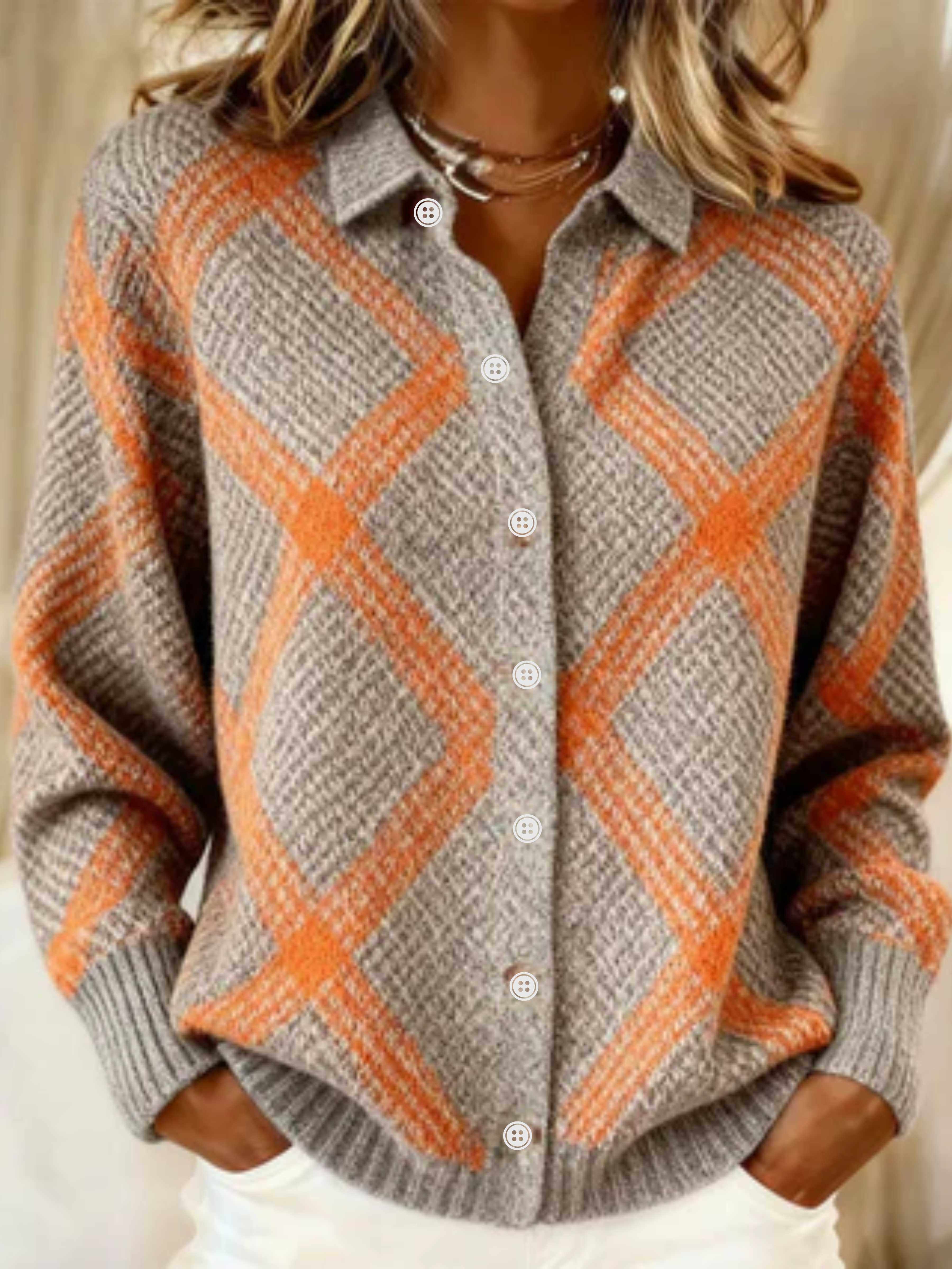 Elvira | Checked Blouse Made from Warm, Soft Hoodie Material