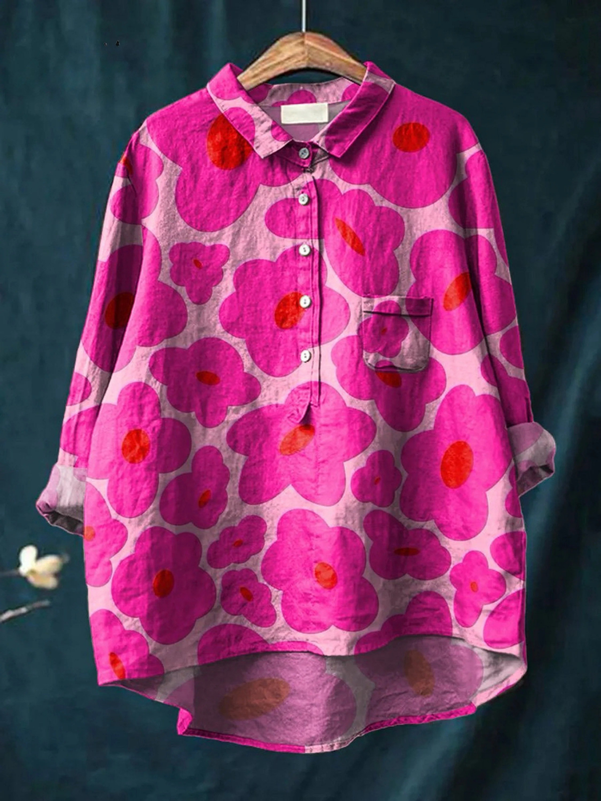 Candy | Vibrant Pink Floral Pattern Printed Women's Casual Shirt
