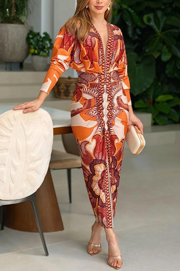 Rosy | Sun Escape Unique Print Dolman Midi Dress
