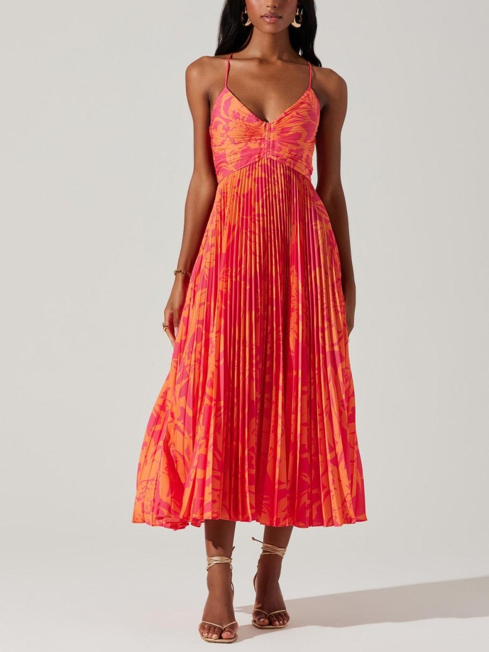 Berenice | Coastal Chic Elegant Floral Print Pleats Midi Dress Collection