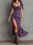 Milagros | Boho Floral Puff-Sleeve Midi Dress