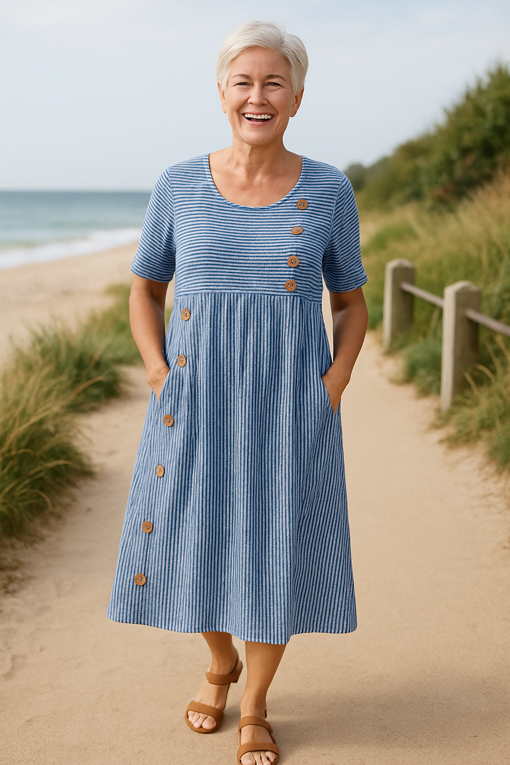 Leticia | Striped Midi Dress – Effortless Comfort, Everyday Confidence