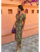 Amanda | Boho V-Neck Floral Pleated Dress