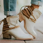 Asha | Ankle Boots – Leather – Western Style – Block Heel – Wrapped Lacing Detail