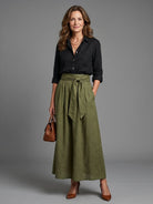 Paty | Two Piece Set Black Blouse Olive Green Midi Skirt