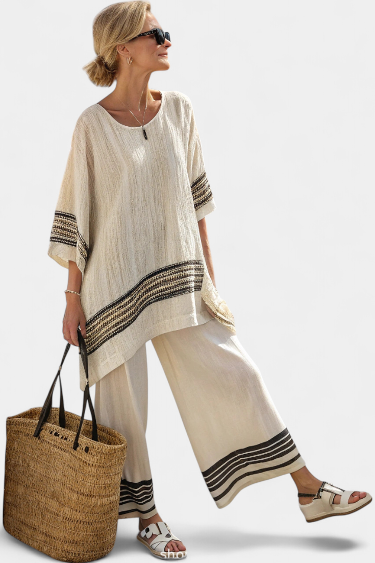 Love | Elegant Black-Striped Linen Top & Flowing Pants