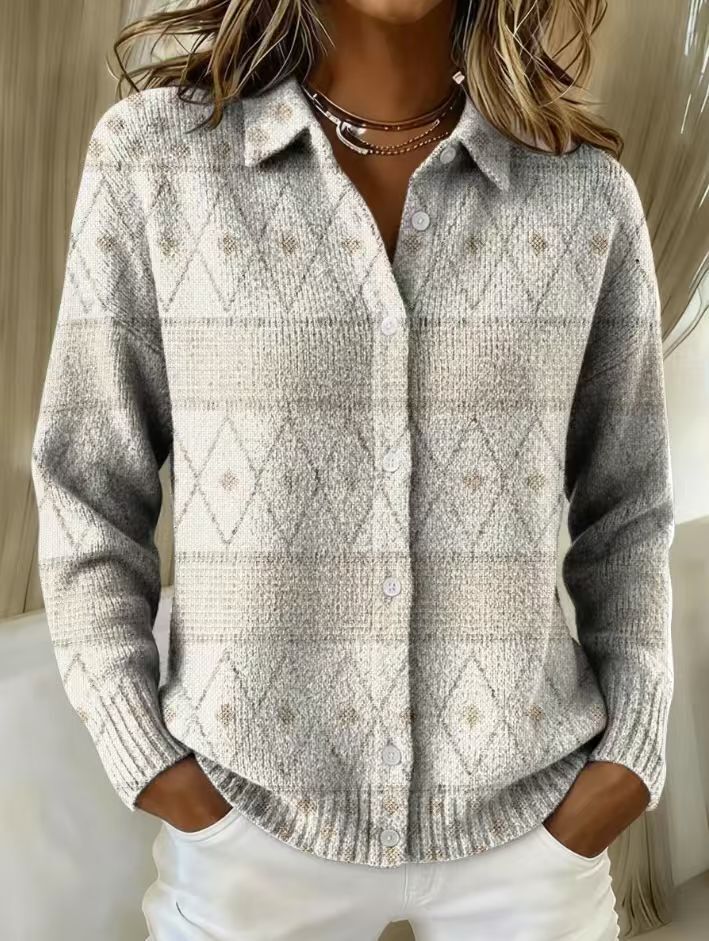 Patty | Elegant Knit Hoodie Blouse with Diamond Pattern