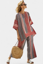 Noelia | Elegant Coral-Gray Linen Top & Wide-Leg Pants