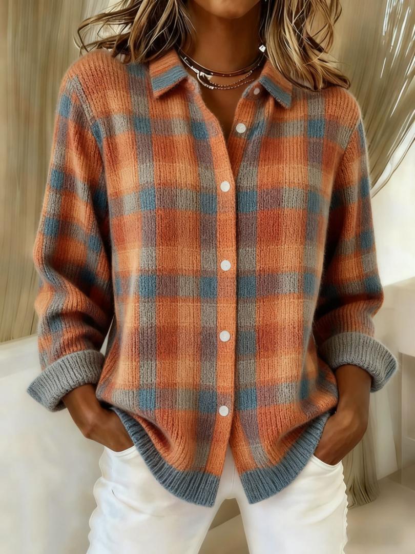 Keisha | Checked Blouse Made from Warm, Soft Hoodie Material
