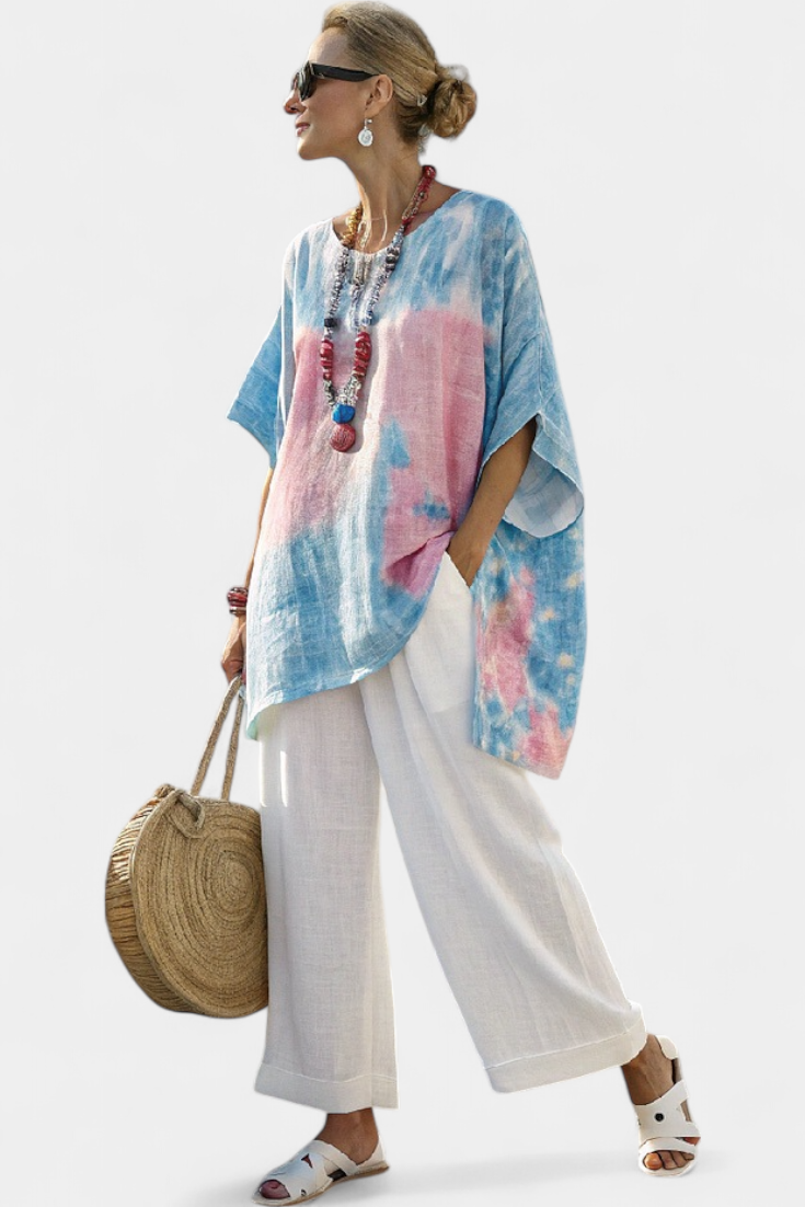 Tanya | Comfortable Relaxed Linen Top & Striped Bamboo Pants