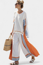 Cyndi | Comfortable Wide-Leg Striped Pants & Linen Top