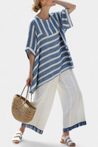 Alejandra | Sophisticated Blue Striped Top & Hem-Detailed Pants