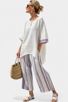 Renee | Comfortable Relaxed Blouse & Striped Bamboo Pants