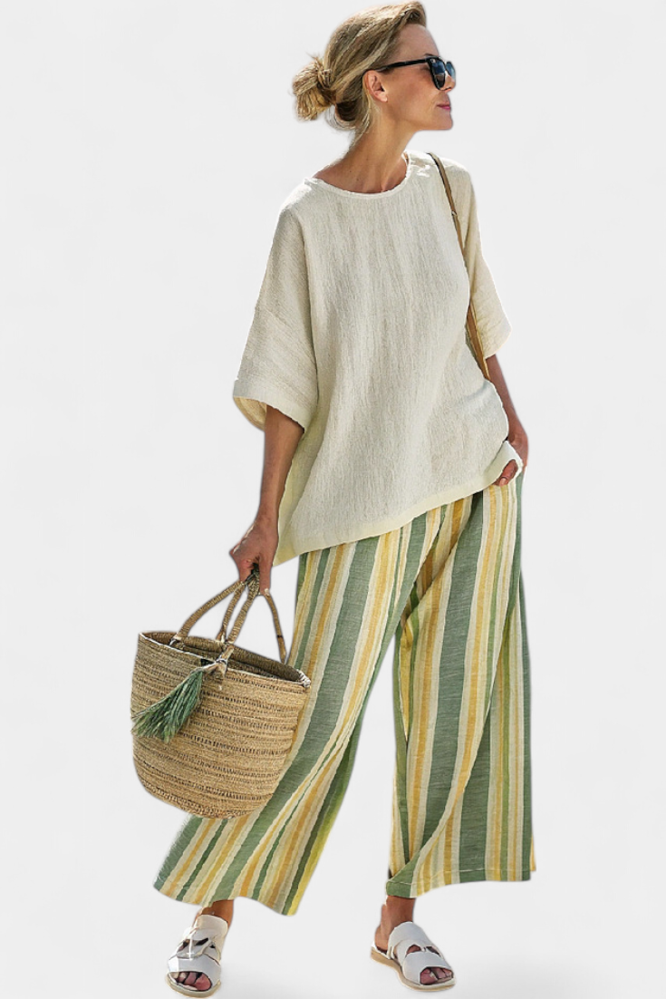 Maureen | Sophisticated Top & Striped Linen Pants