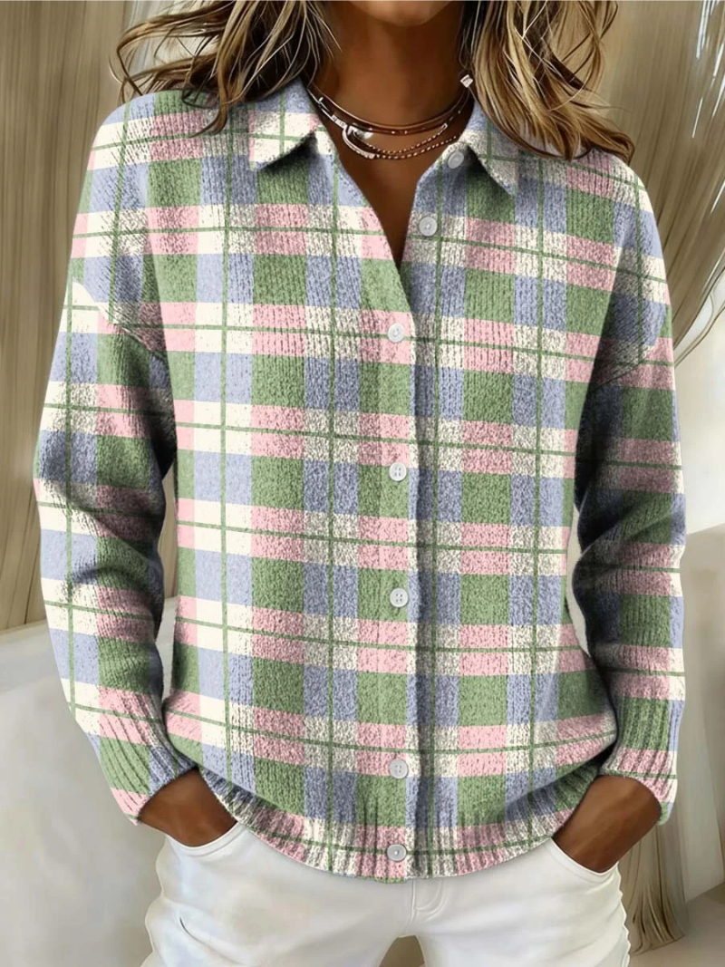 Celina | Checked Hoodie Blouse in Fresh Pastel Colors