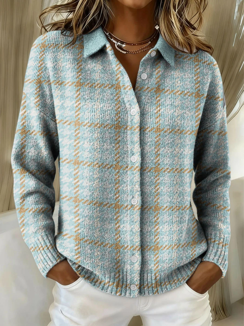 Adrienne | Checked Hoodie Blouse with Sand-Colored Accents