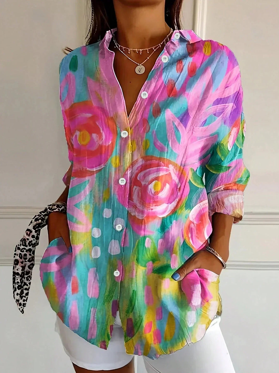 Mari | Elegant Long Sleeve with Colorful Pattern Shirt