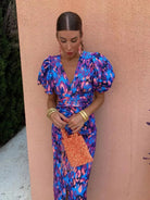 Traci | Vibrant Midi Dress with Puff Sleeves