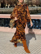 Bonnie | Beach Glam Brown Long Printed Dress