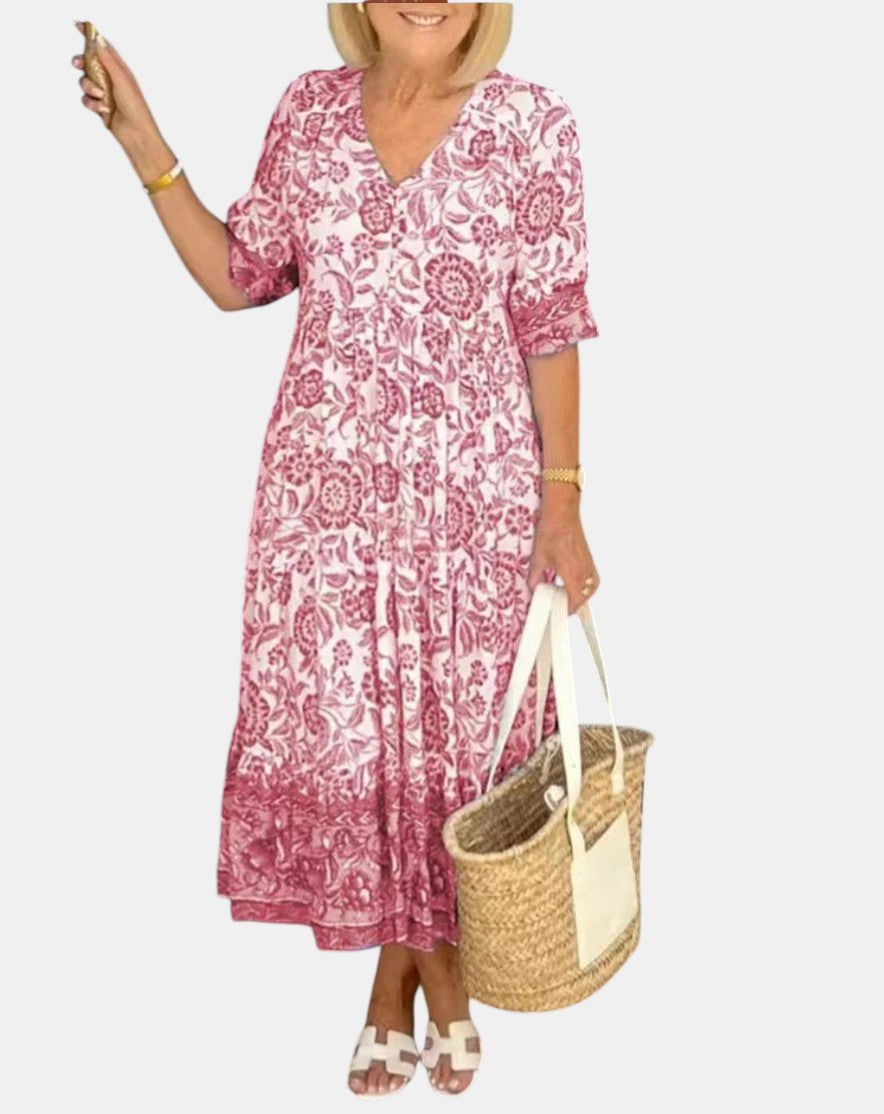 Renata | Elegant Floral Dress with V-Neck