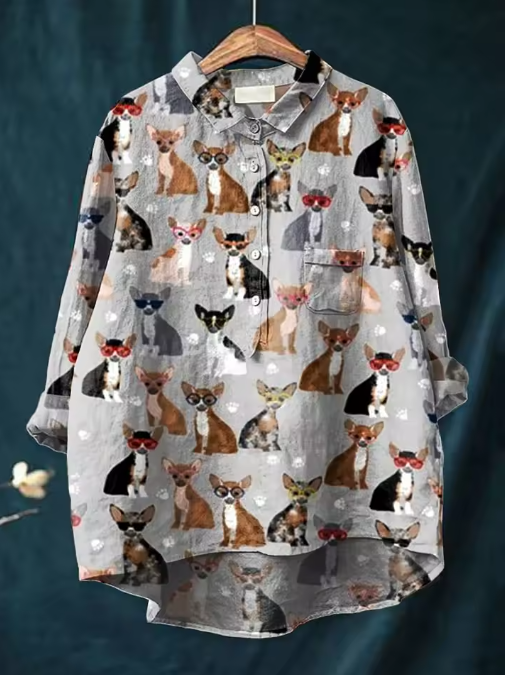 Irina | Cool Chihuahua Sunglasses Print Blouse
