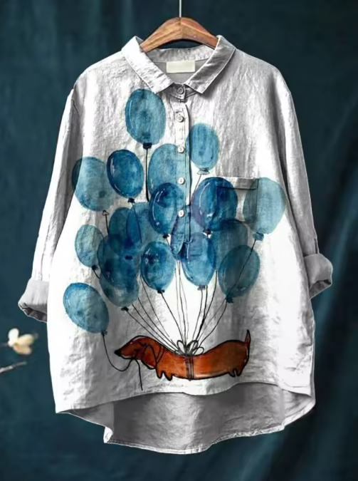 Amanda | Artistic Dachshund Balloon Print Women's Casual Blouse