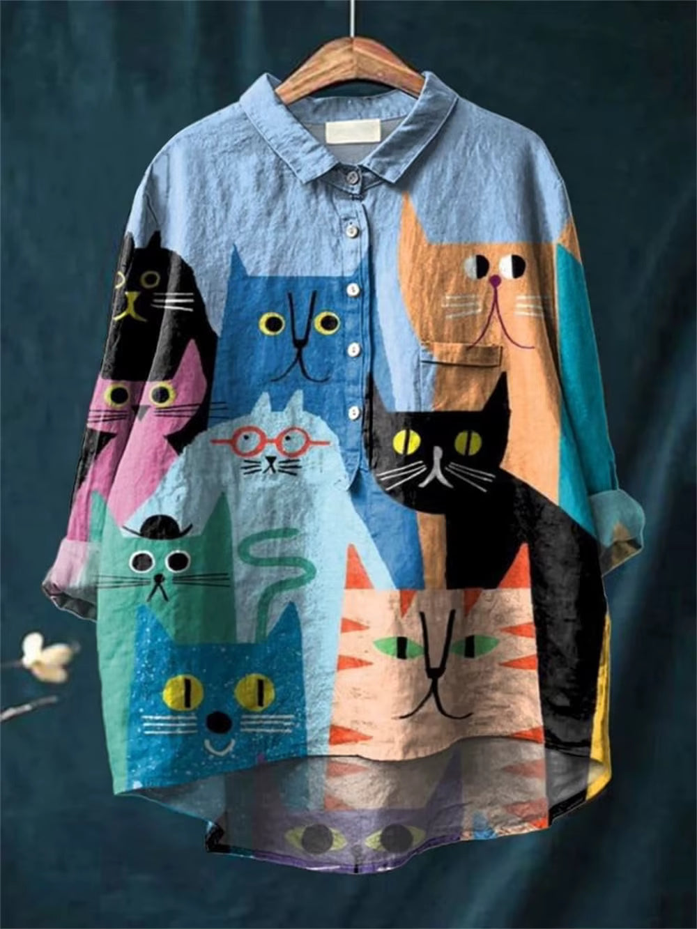 Marta | Artistic Cat & Dog Print Women's Casual Blouse