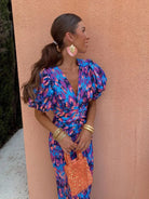 Debra | Vibrant Midi Dress with Puff Sleeves