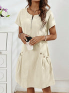 Tammie | Collar Pocket Dress — Short Sleeve Summer Knit Cotton Blend Dress