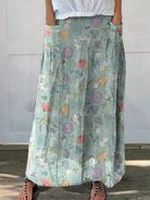 Azucena | Spring Floral and Bumble Bee Pattern Printed Women's Linen Pocket Skirt