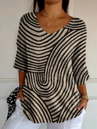 Linda | Retro Geometric Art Round Line Print Casual Pullover Knit