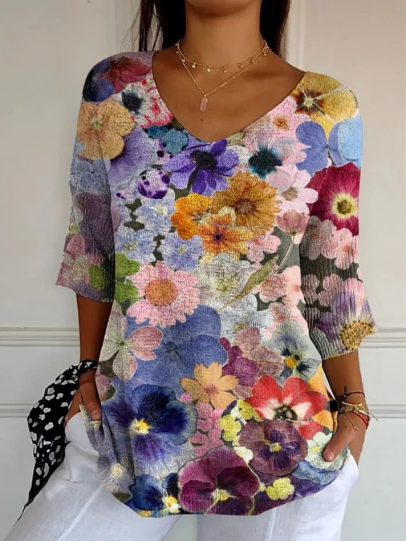 Erika | Vintage Lovely Floral Art Print Casual Pullover Knit