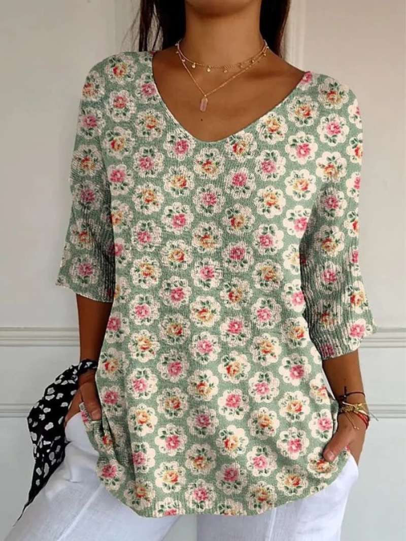 Chelsea | Vintage Ethnic Floral Art Print Casual Pullover Knit