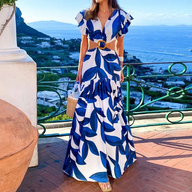Cristal | Summer Butterfly Maxi: Women's Fashion V-Neck Backless Dress
