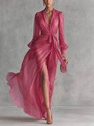 Tessa | Elegant Chiffon V-Neck Tie-Waist Long Dress