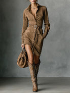 Dina | Suede Belted Shirt Dress