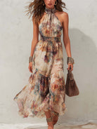 Mindy | Soft Floral Halter Maxi Dress