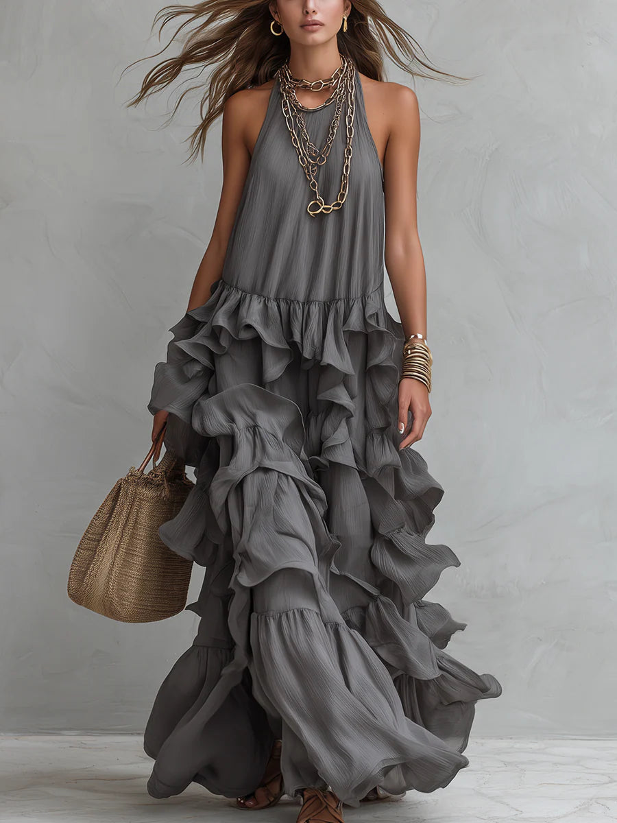 Mindy | Layered Ruffle Halter Maxi