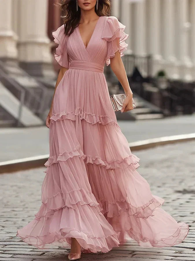 Rena | Light Pink Elegant Wedding Maxi Dress