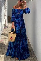 Shanna | Long Floral Print Dress with Off-the-Shoulder Sleeves