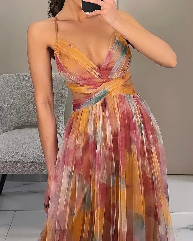 Lupe | Elegant Halter Print Dress
