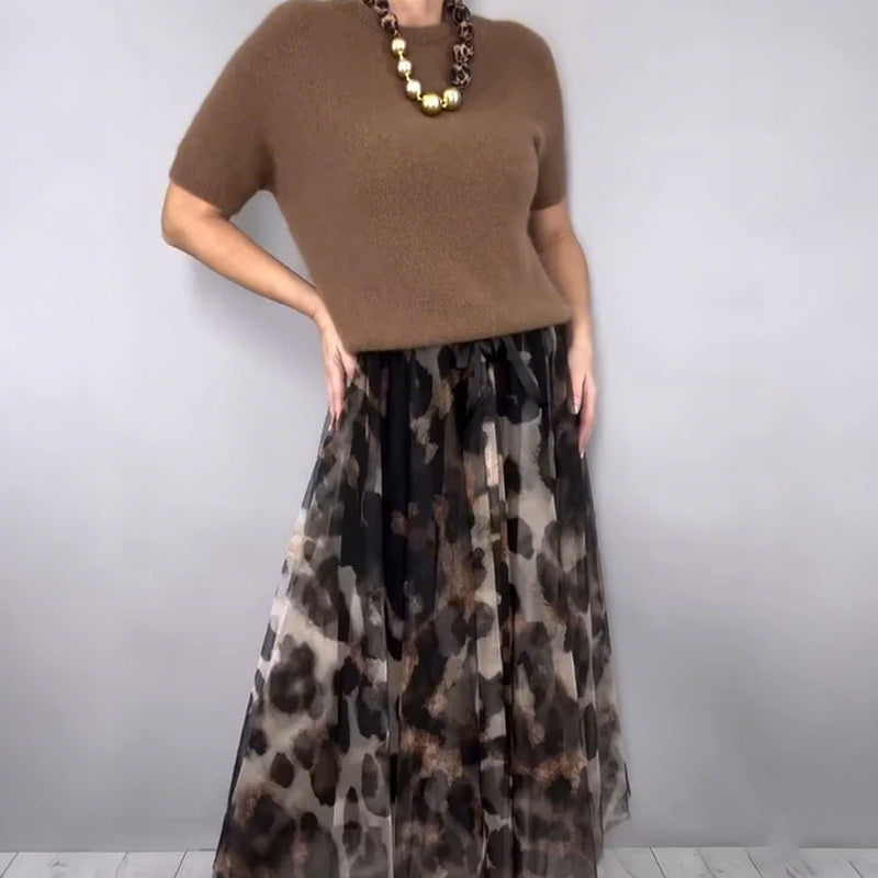 Francisca | Leopard Flowy Skirt and Sweater Set