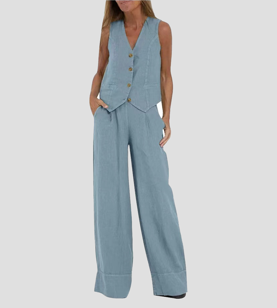 Rebeca | Buttoned Vest and Wide-Leg Pants Set