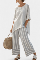 Mery | Elegant Asymmetrical Blouse & Striped Pants