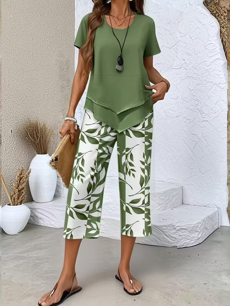 Teri | Casual Leaf Print Two-Piece Set