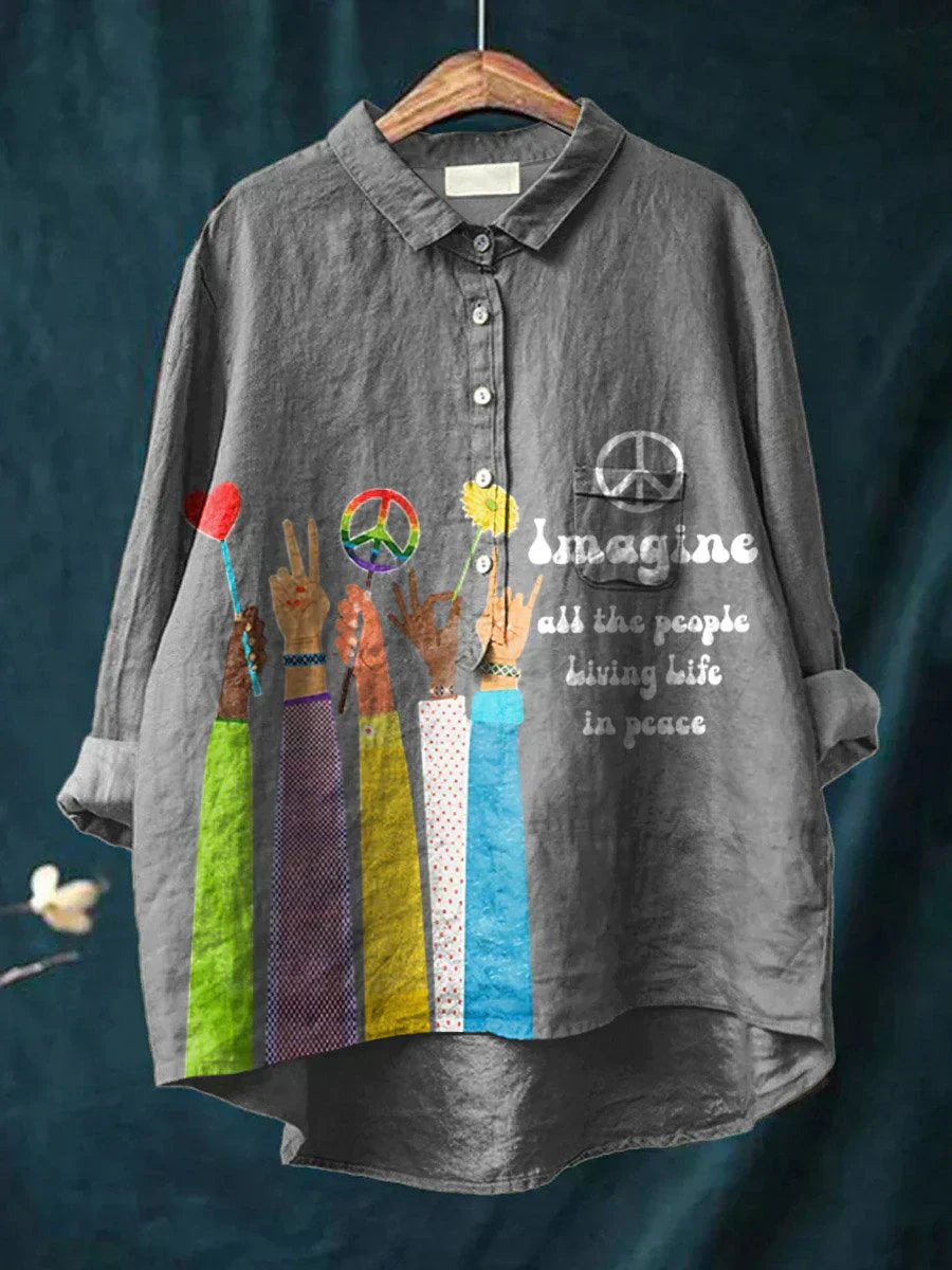 Dena | Bohemian Peace Print Women's Shirt