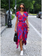 Nayeli | Sunset Stroll V-Neck Slit Print Dress