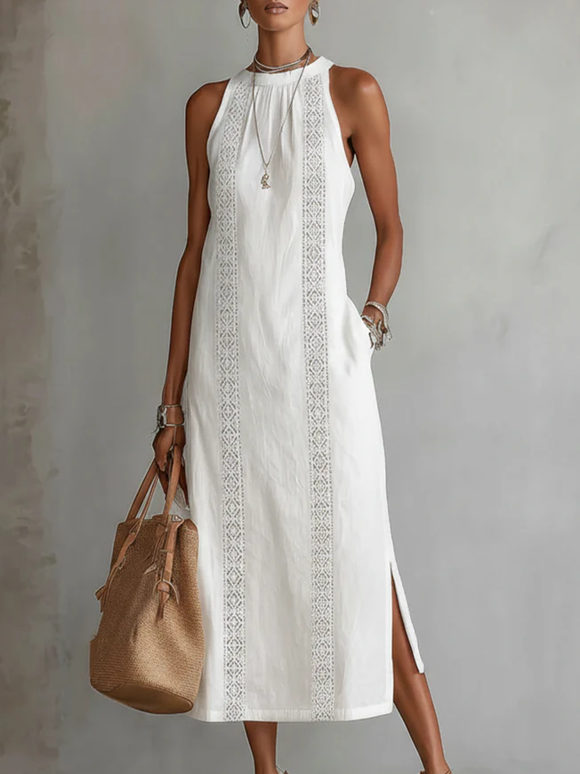 Liza | Sleeveless Lace Detail Midi Dress
