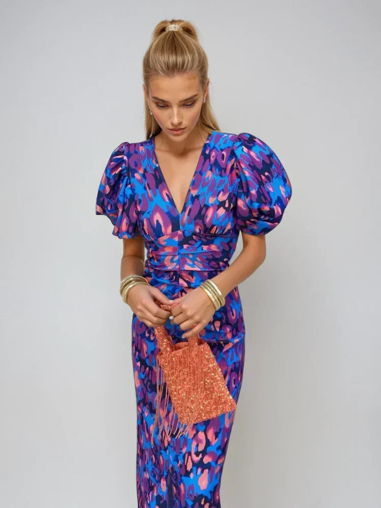 Bernice | Pleated Sleeve Colourful Dress